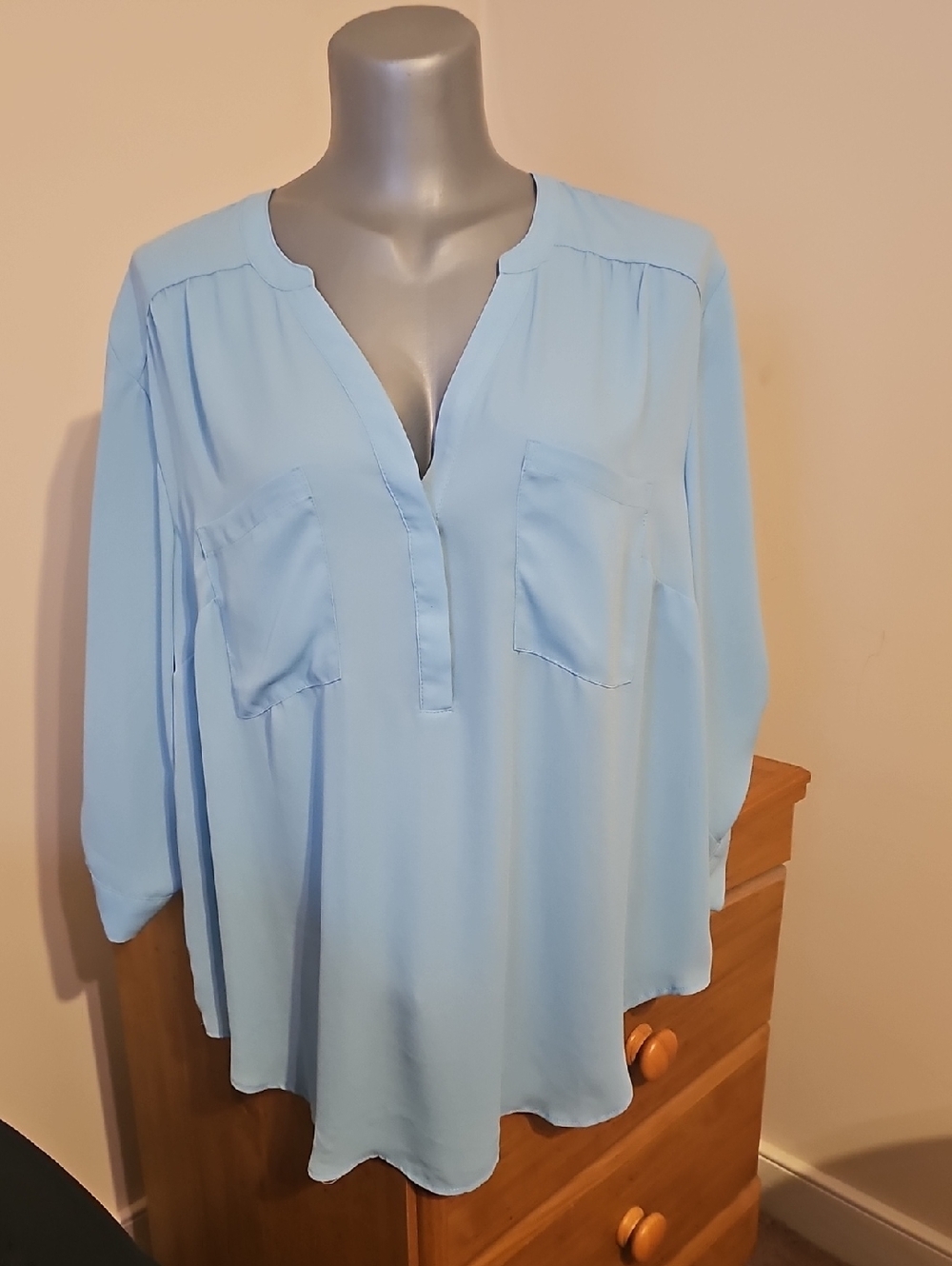 Torrid Light Blue V-Neck Long Sleeve Blouse